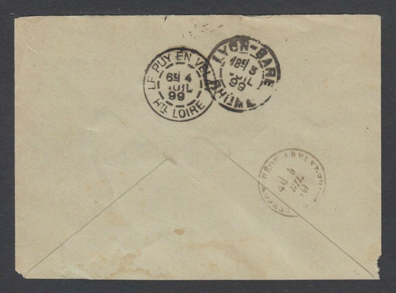 France H&G B2d used. 1894 15c Peace & Commerce, blue on gray blue envelope