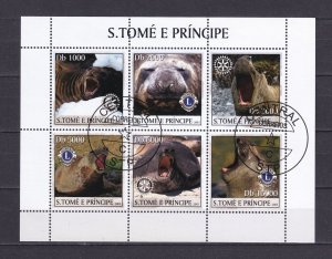 Sao Tome and Principe 2003 Sea Lions Rotary International Stamps Sheet Used/CTO