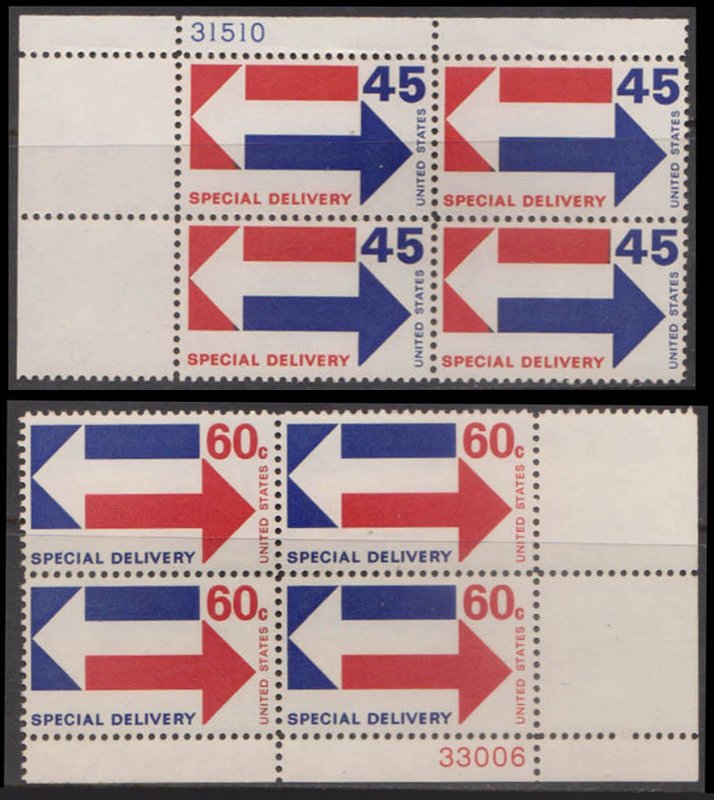 UNITED STATES USA - 1969-71 SPECIAL DELIVERY STAMPS SCOTT#E22-E23 - BLK OF 4 MNH