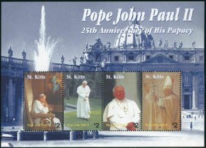 St Kitts 592 ad sheet,MNH. Pope John Paul Ii,25th Ann.of His Papacy in 2003.