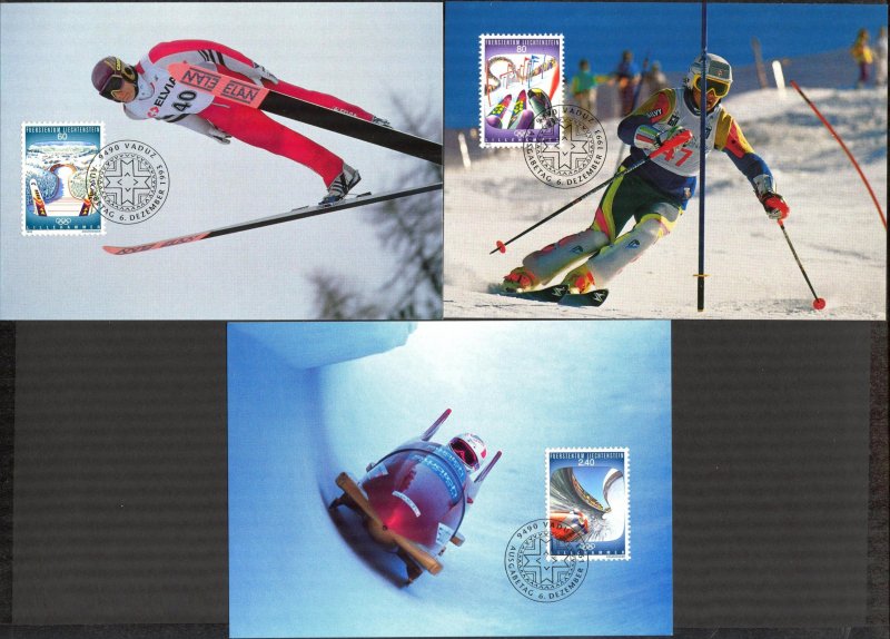 Liechtenstein 1993 Winter Olympics Games Lillehammer -94 3 Maxi Cards FDC