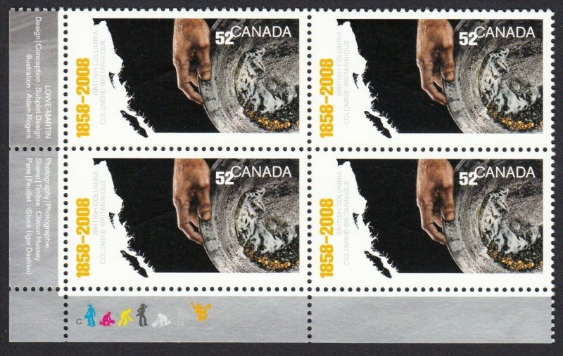 GOLD RUSH = HISTORY = DOUBLE SIDE DESIGN = Canada 2008 #2283 MNH LL Block of 4