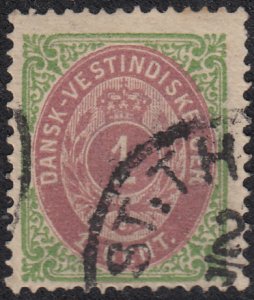 Danish West Indies 1874-79 used Sc #5a 1c Numeral - pulled perf