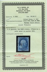 US SCOTT #20 Var, Used-F-VF Weiss Cert Light Creases (DFP 4/10/20) 