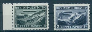 LIECHTENSTEIN, AIRPOST, 1 and 2 FRANCS ZEPPELIN-STAMPS 1932, MINT NEVER HINGED!