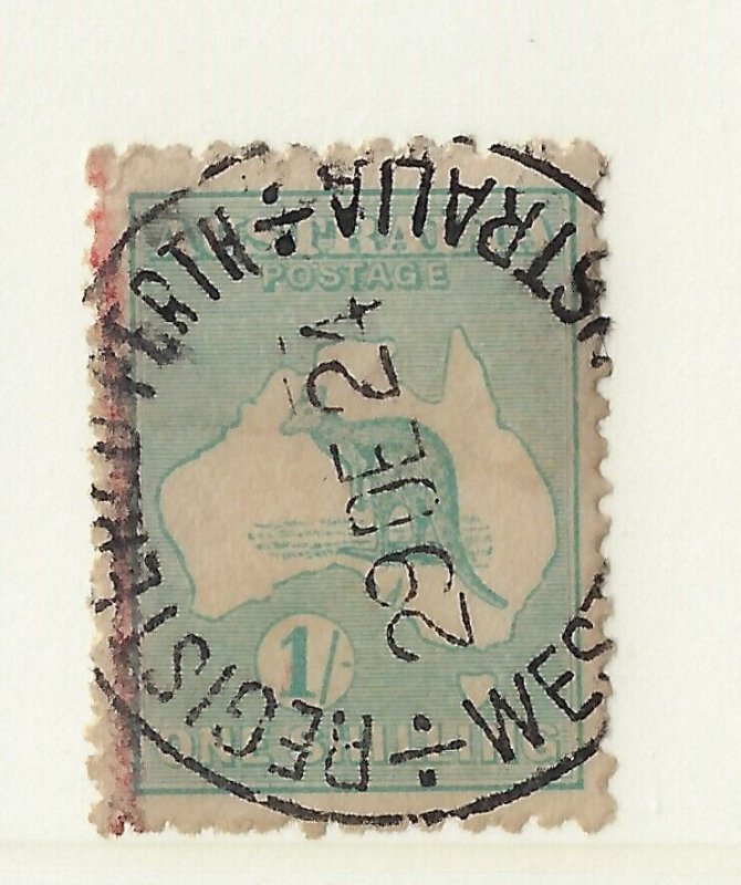 Australia 1 Sh Roo, sg 40, used. wmk 6, p 12, die II,  blue green. CV £8  (aa744