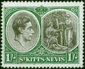 St Kitts Nevis 1950 1s Black & Green SG75c P.14 Chalk Fine MM