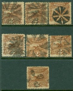 EDW1949SELL : USA 1869 Scott #113. 7 stamps. Used. All Fancy cancels. Cat $595+