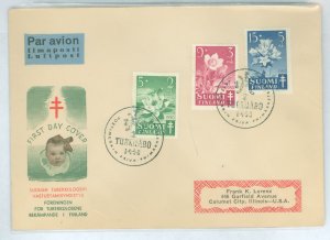 Finland B101-B103 1950 Flowers (set of three) semi-postal to benefit tuberculosis research on an addressed cacheted first day co