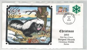 2015 COLLINS HANDPAINTED FDC GEOMETRIC SNOWFLAKE WINTER SCENE SKUNK