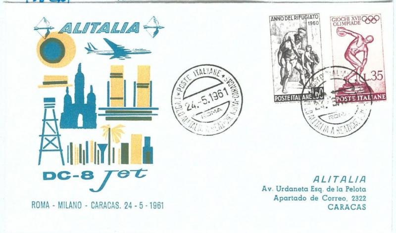 70954 - ITALY - Postal History - FIRST FLIGHT:  Roma /  Caracas  1961 # 438 EM