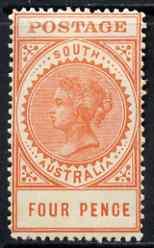 South Australia 1906-12 Thick Postage 4d orange-red \'A\'...