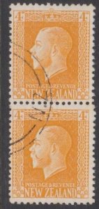 NEW ZEALAND 1915 GV 4d yellow 2 perf pair fine used CP K5c cat NZ$700.......M167 