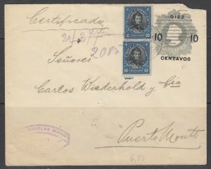 Chile, Scott 116 (two singles) on uprated stationery cover