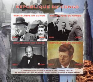 Congo 2012 Sir Winston Churchill/J.F.Kennedy/J.Nehru Sheetlet (4) Perforated MNH