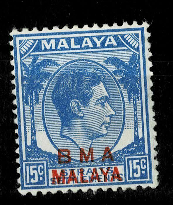 STRAITS SETTLEMENTS :1947 15c blue opt B.M.A./MALAYA SG 15b MNH