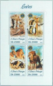 M1625 - S TOME & PRINCIPE, ERROR, 2013, MISPERF SHEET: Lions