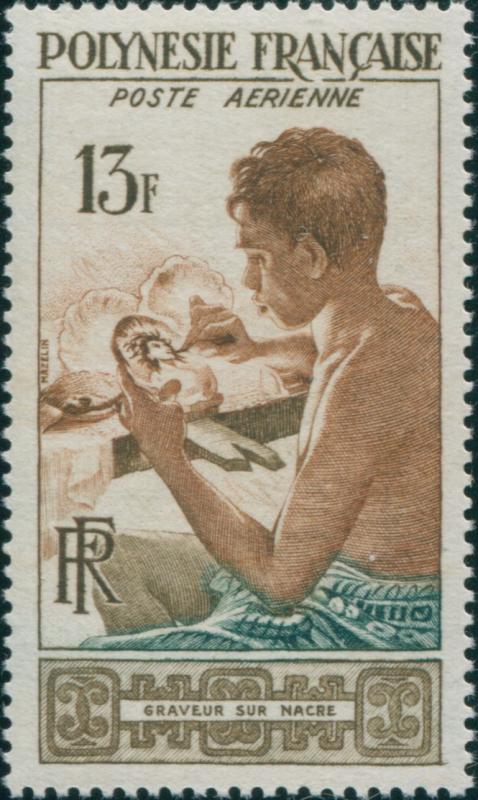 French Polynesia 1958 Sc#C24,SG13 13f Mother of Pearl Engraver MNH