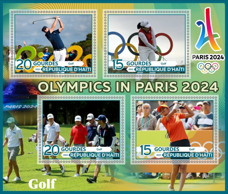 Stamps. Olympics games in Paris 2024 Golf Haiti 2022 year 1+1 sheet