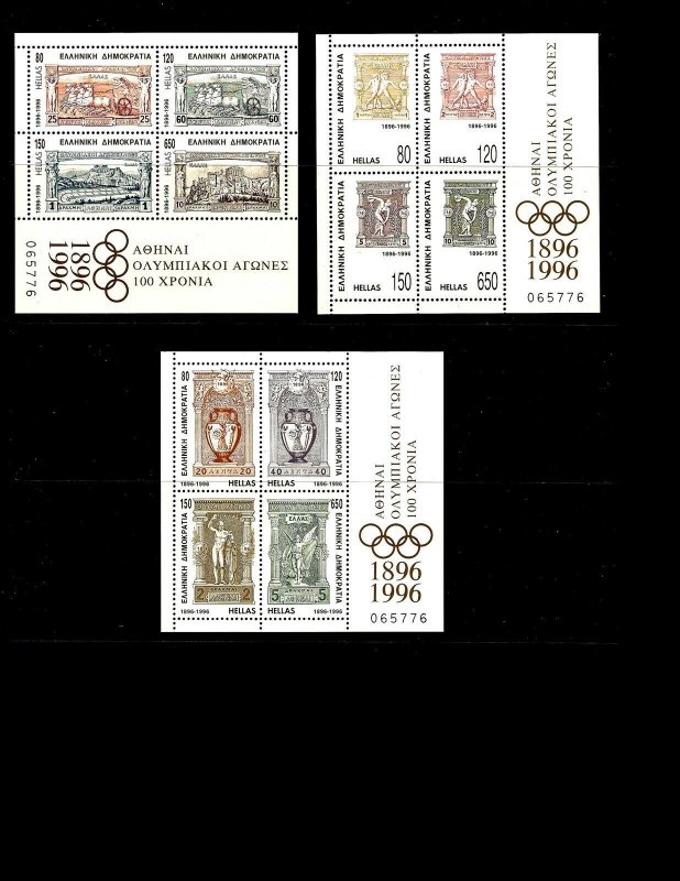 GREECE Sc 1832-4 NH issue of 1996 - 3 SOUVENIR SHEETS - OLYMPICS. SC$45