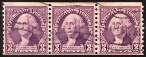 1932, US 3c, George Washington, Used strip of 3, Sc 721