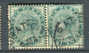 INDIA; 1890s early classic QV issue 1/2a. Pair, + fair Postmark, Surat City