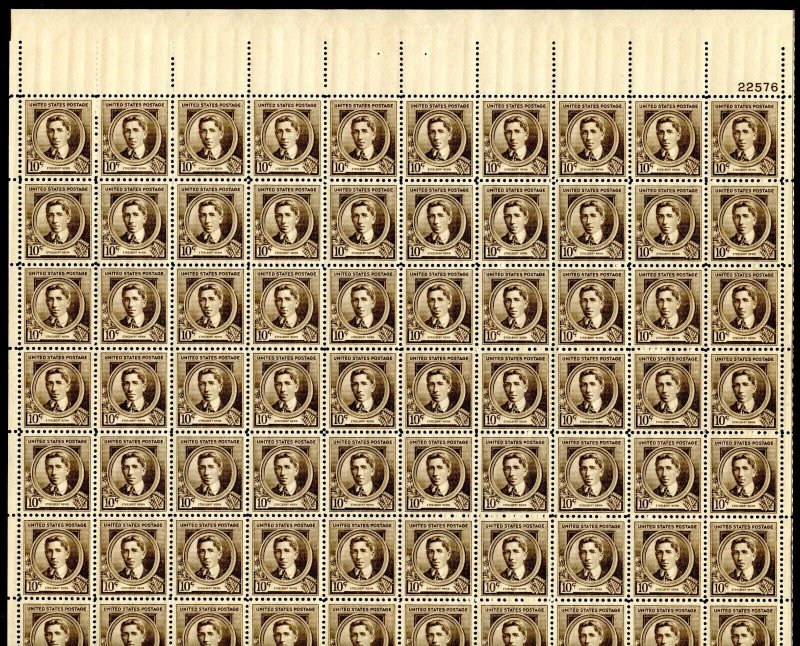 UNITED STATES SCOTT #883 ETHELBERT NEVIN SHEET(70) CPL SLEVAGE MINT NH