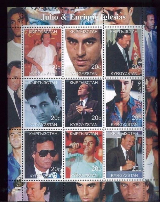 JULIO & ENRIQUE IGLESIAS - Mini Sheet of 9 MNH Kyrgyzstan - E29 