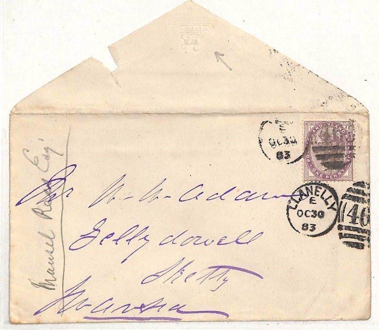RR61 GB WALES 1883 Llanelly Duplex Embossed Cover Sketty {samwells-covers}