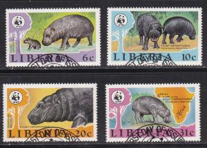 WWF Liberia # 1009-1012, Pygmy Hippopotumus, Used Set 