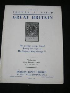 ROBSON LOWE AUCTION CATALOGUE 1958 GREAT BRITAIN 'FIELD' KGV COLLECTION