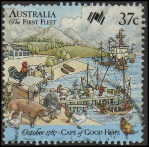 Australia 1028b - Used - 37c Ships in Table Bay  (1987) (cv $0.80)