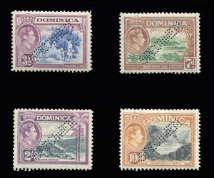Dominica #103/110S, 1938-47 George VI, four values including high values, per...