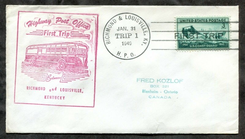 d88 - HPO Cover 1949 First Trip RICHMOND and LOUISVILLE KY