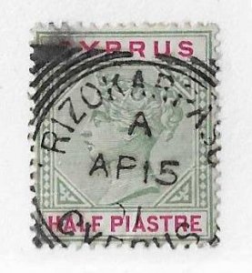 Cyprus Sc #28 1/2p used with Rizokarpaso squared circle cancel VF