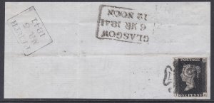1d black plate 5 rare perth m/x with framed perth 5/03/1941 & glasgow 6/03/1841