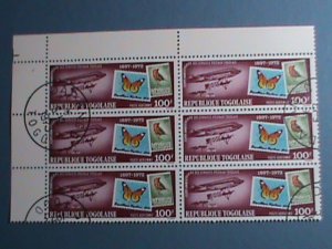 TOGO-1972  LOVELY BUTTERFLY STAMPS ON STAMPS IMPRINT CTO NH BLOCK OF 6 VF