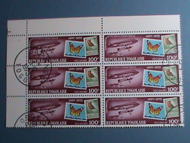 TOGO-1972  LOVELY BUTTERFLY STAMPS ON STAMPS IMPRINT CTO NH BLOCK OF 6 VF