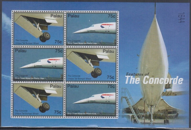 PALAU Sc # 869a-b MNH S/S of 2 DIFF x 3 SETS -  CONORDE WHEELS and NOSE CONE