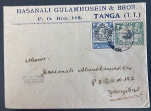 1937 Tanga Tanganyika British KUT Commercial Airmail Cover To Zanzibar