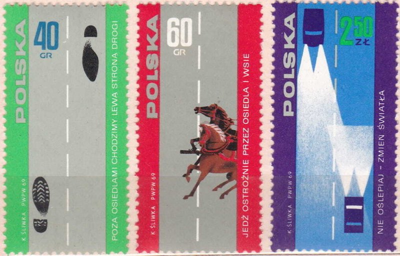 Poland 1969 MNH Stamps Scott 1693-1695 Safety on the Road Traffic Horse Cars