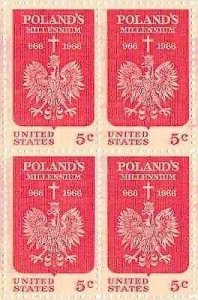 1966 Poland Millenium Block of 4 5c Postage Stamps, Sc#1313, MNH, OG