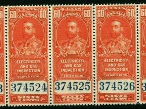 CANADA KGV REVENUE Stamps *Electricity & Gas* 60c Strip{5} Superb Mint MNH MA577