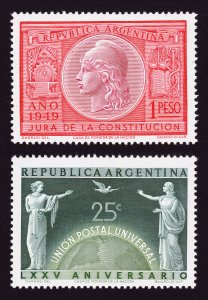 ARGENTINA SCOTT #585-586 ALLEGORY AND UPU ANNIVERSARY 1949 MNH-OG