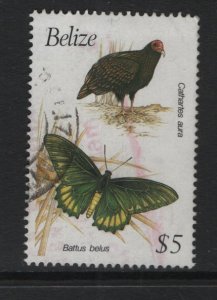 Belize   #942  used   1990  birds and butterflies   $5