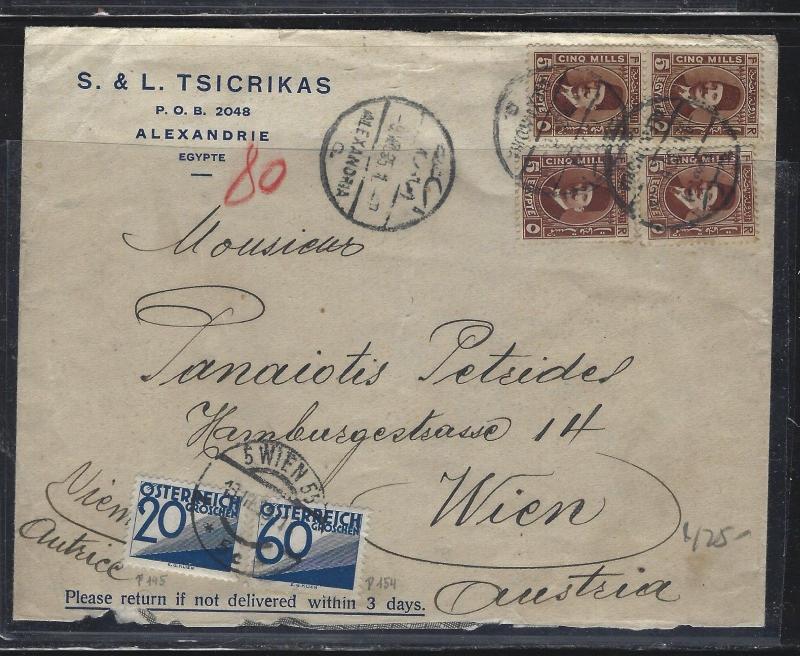 AUSTRIA  (P1202B) 1935   POSTAGE DUE  320G+60G    ON INCOMING COVER  FROM EGYPT