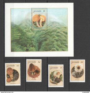 1986 Grenada Flora Mushrooms #1491-94 Michel 29 Euro 1Set+1Bl ** Pm091