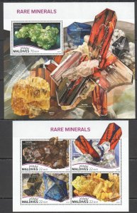 HM0596 2018 MALDIVES RARE MINERALS GEOLOGY CRYSTALS NATURE #7703-6+BL1206 MNH