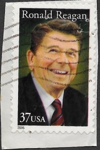 US #4078 used- on piece. Ronald Reagam.  Great stamp - Great Man.