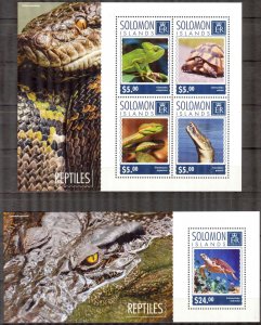 Solomon Islands 2014 Reptiles Turtles Snakes Crocodiles Lizards sheet + S/S MNH